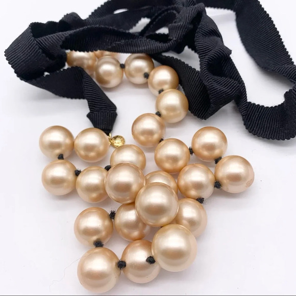 J. Crew Champagne Pearl Ribbon Tie Necklace - Picture 2 of 3